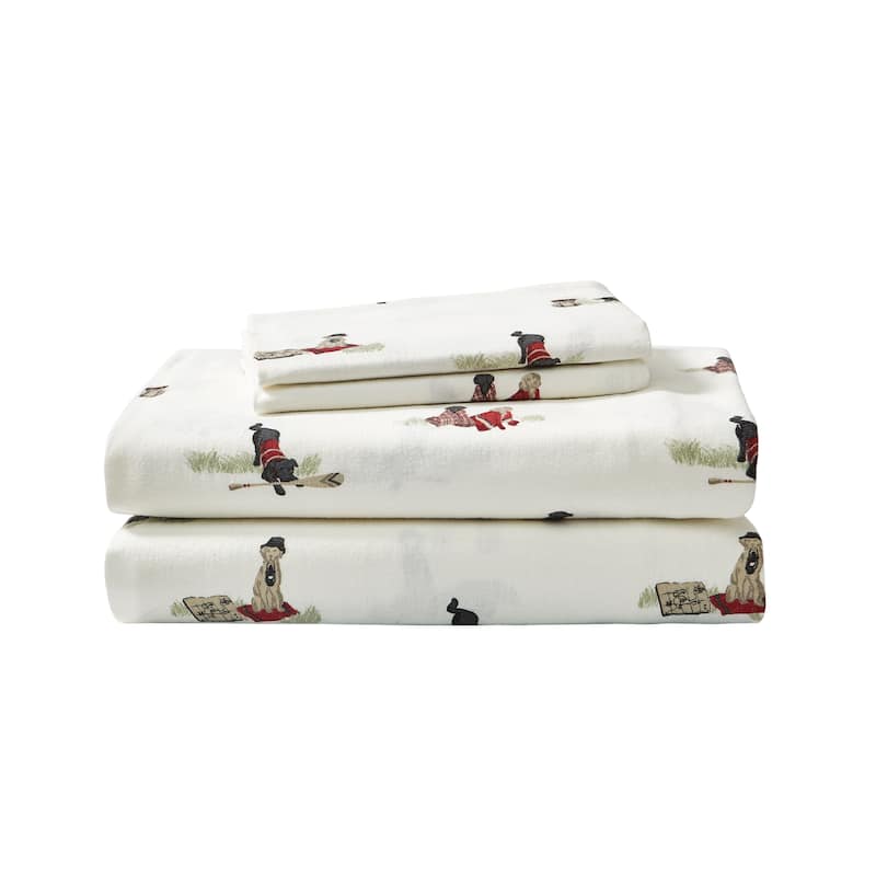 Eddie Bauer Printed Cotton Flannel Sheet Set - Queen - Retriever Adventure