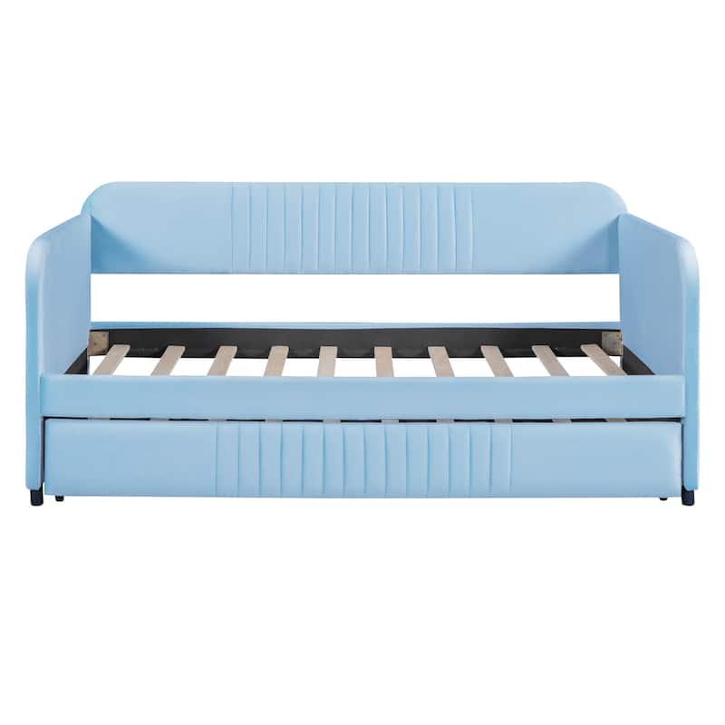 Twin Size Daybed with Trundle, Elegant Upholstered Velvet Sofa Bed