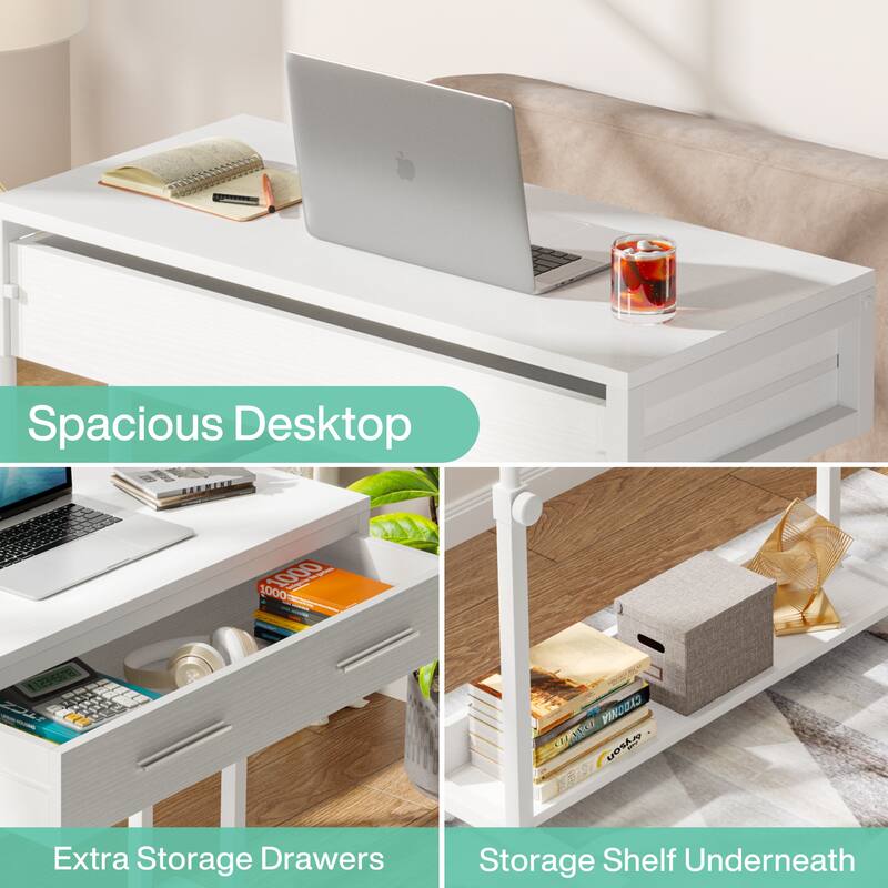 Adjustable C Table Portable Desk with Drawers and Wheels, Mobile Couch Desk