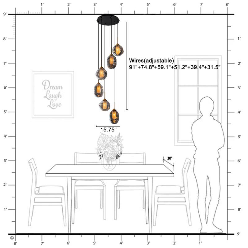 18" 6-Light Smoked Irregular Glass Round Pendant Light, Frosted Tubes