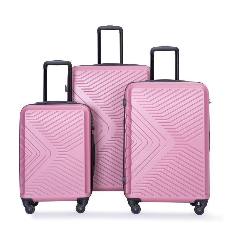 High Quality 3 Piece Hard-Shell Luggage Sets, ABS Lightweight Suitcase with Telescoping Handles and Spinner Wheels & TSA Lock - Pink