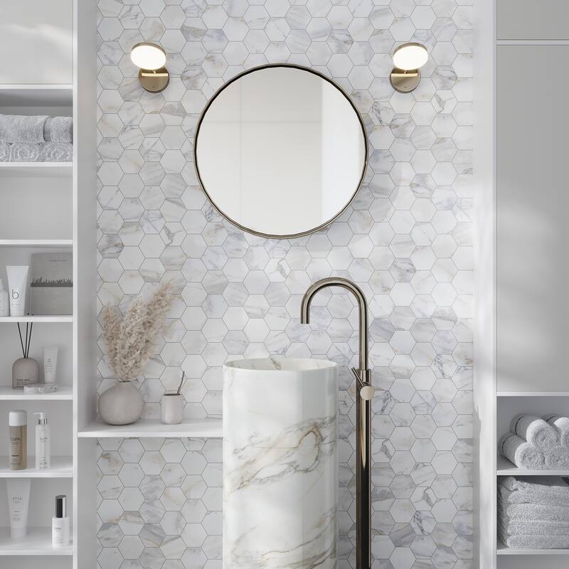 Apollo tile 10 x 11 Serena Honed White Gray Calacatta Gold Honed Marble Tile (3.75 sq ft/case) - 5 Pack