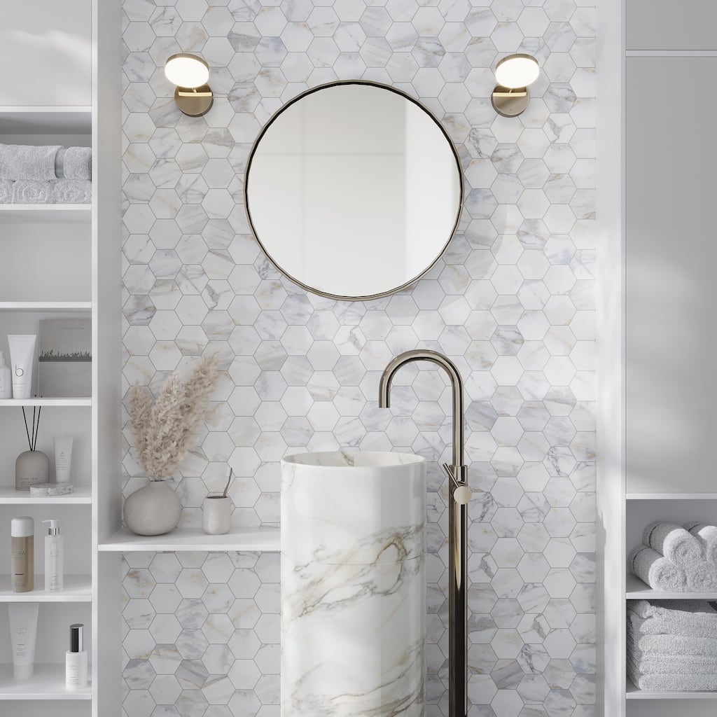 Apollo tile 10 x 11 Serena Honed White Gray Calacatta Gold Honed Marble Tile (3.75 sq ft/case) - 5 Pack