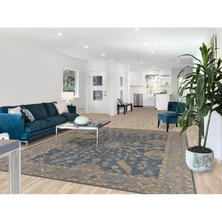Blue Oushak Vegetable Dye Area Rug Handmade Wool Carpet - 8'2"x 10'0"