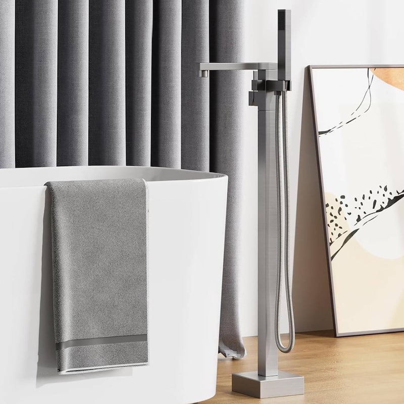 Brushed Nickel Floor Mount Freestanding Bathtub Faucet - 37.2 in