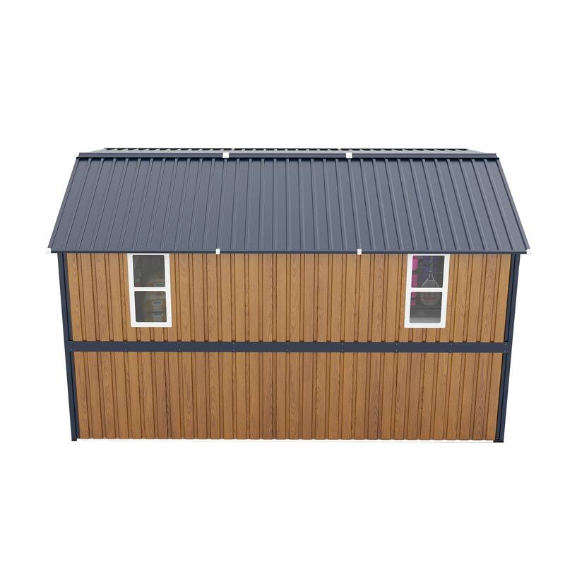 10X12 FT Outdoor Steel Storage Shed with Lockable Doors, 2 Windows, Garden Shed Ideal for Backyard, Patio Storage