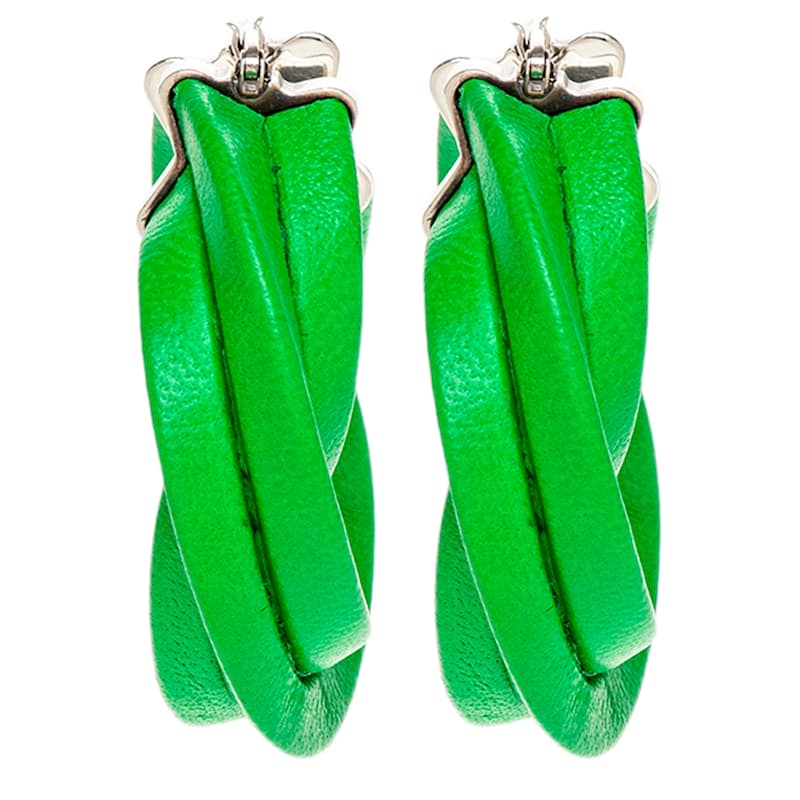 Bottega Veneta Twisted Hoop Earrings - Parakeet Green and Silver