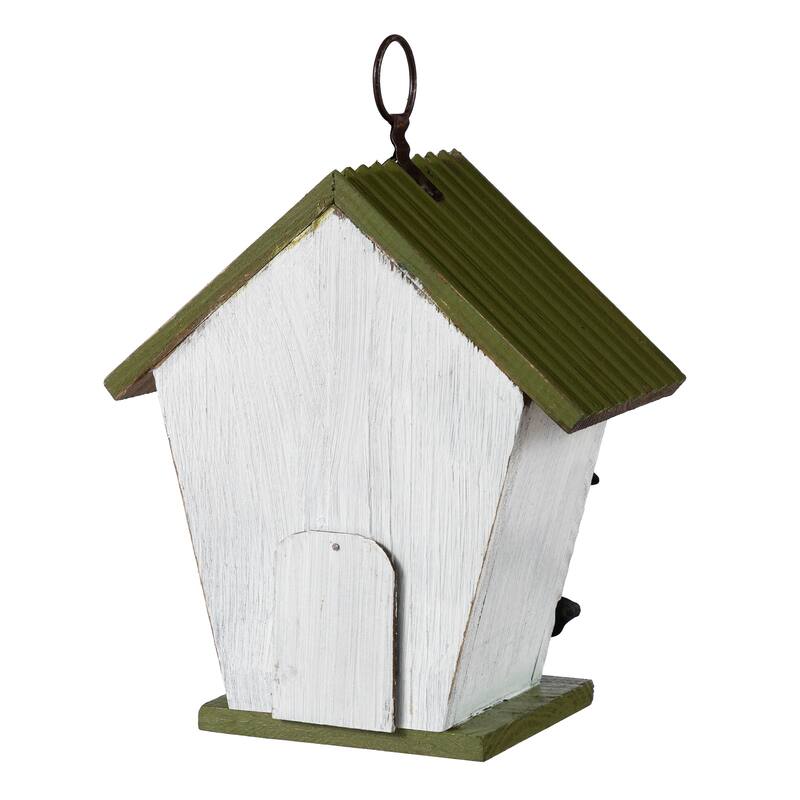 Glitzhome 8.75"H Distressed Solid Wood Decorative Outdoor Garden Birdhouse with 3D Flower