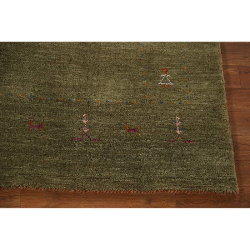 Hand Knotted Oriental 100% Wool Carpet Tribal Tribal Green Gabbeh Area Rug - 7' 7'' X 4' 11''