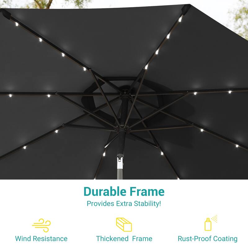 BONOSUKI LED Patio 9Ft Market Umbrella,Outside Deck Table Umbrella