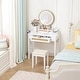 preview thumbnail 4 of 7, COSTARS Rattan Makeup Vanity Desk with Mirror and Lights, White Vanity Table with Drawers,Dressing Table with 3 Lighting Modes