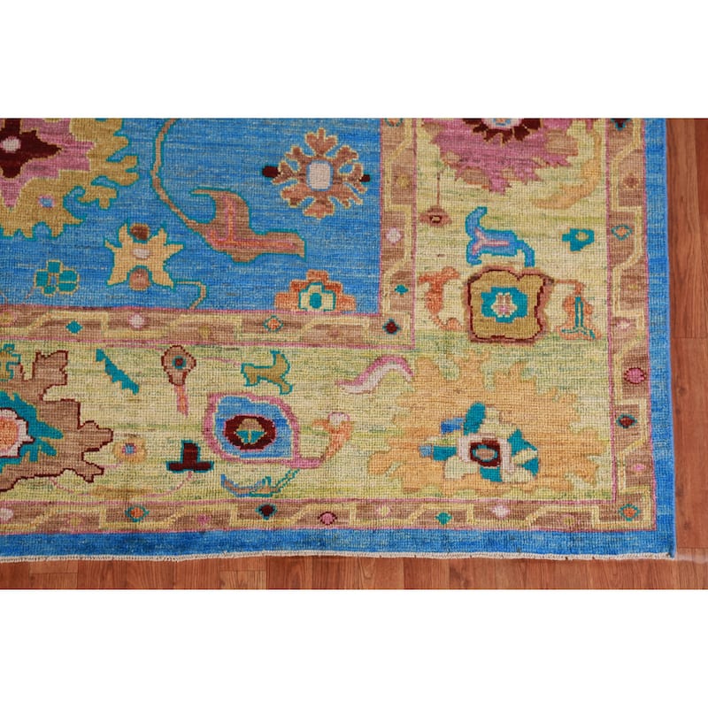 Transitional Blue Oushak Turkish Area Rug Hand-Knotted Wool Carpet - 8'1" x 9'8"