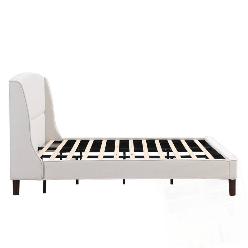 King Size Bed Frame Upholstered Platform Bed with Wingback Headboard