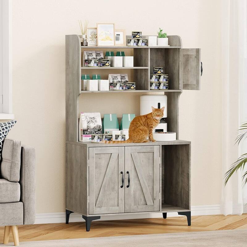 Cat Litter Box Furniture - Enclosed Litter Box with Ample Storage