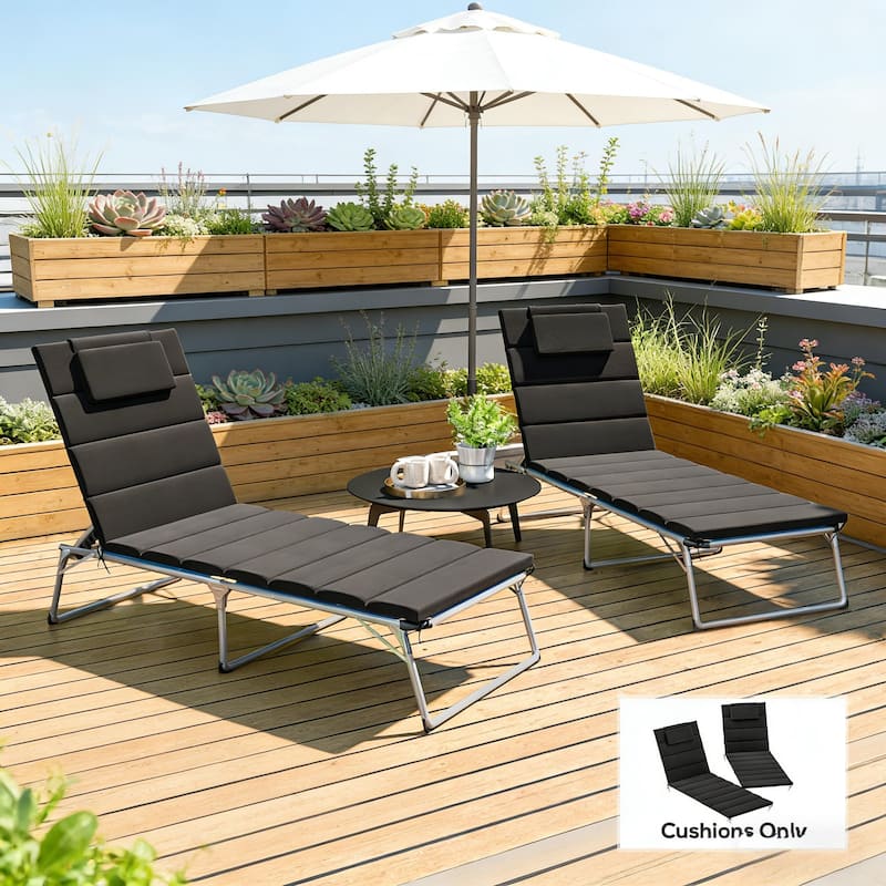 GDFStudio - Sage Outdoor Foldable Lounge Chair Cushion Set with High-resilience Foam & 6-Position Ties - 80"L