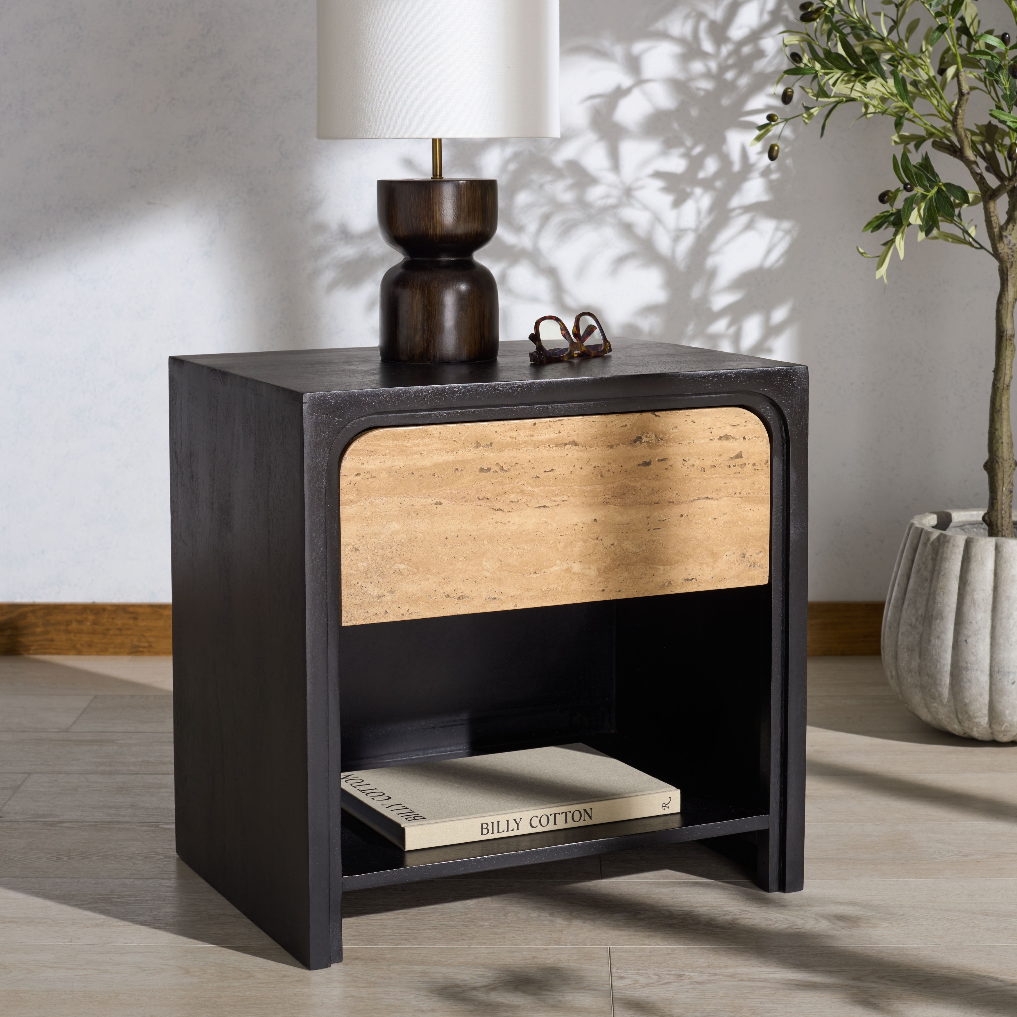SAFAVIEH Couture Halcyon Travertine-Drawer Nightstand