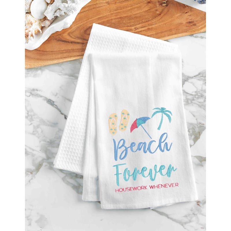 Beach Forever Embroidered Cotton Flour Sack Kitchen Towel