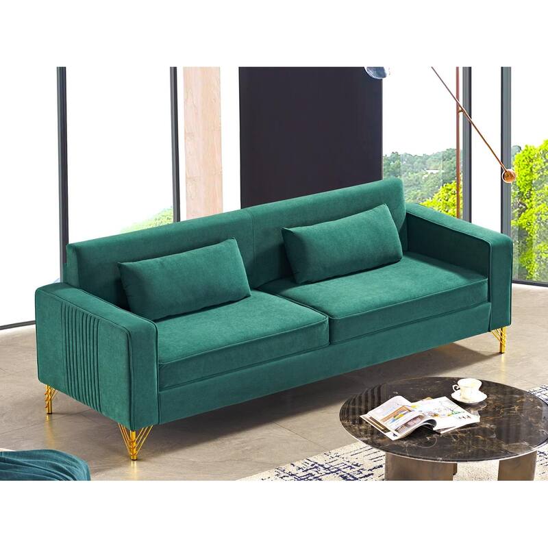 85.8" Green Velvet 3 Seater Sofa for Living Room with Classic Modern Appeal and Easy Maintenance