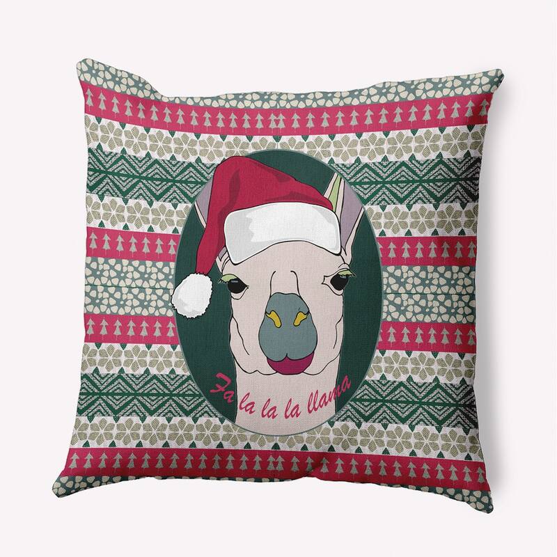 Fa La Llama Christmas Accent Pillow - 16" x 16" - Christmas Green