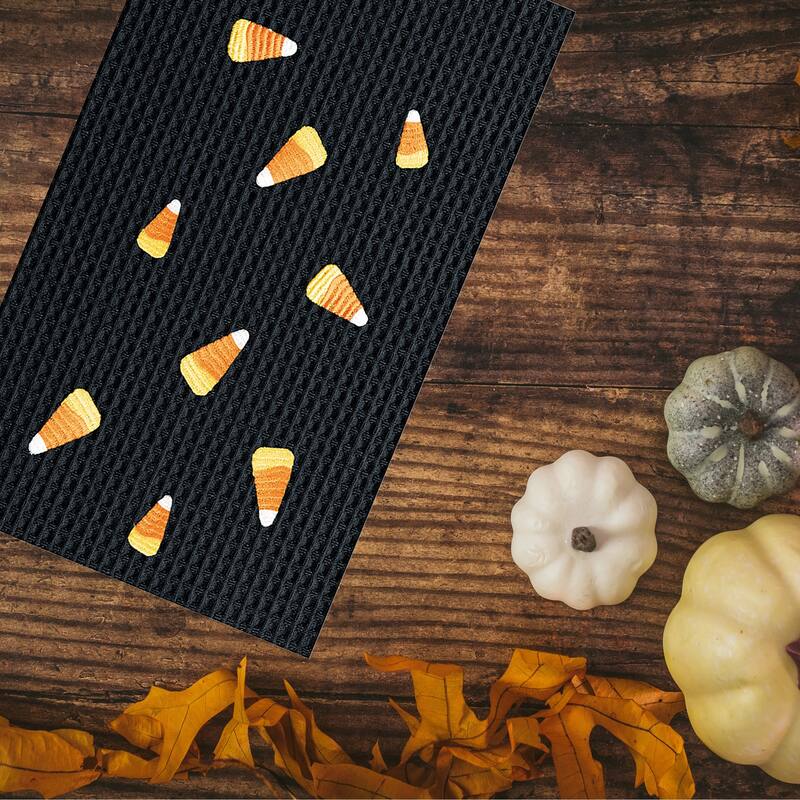Candy Corn Halloween Embroidered Cotton Waffle Weave Kitchen Towel Set of 2