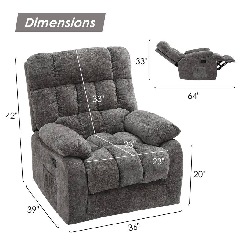Upholstered Rocker Recliner Chair with Side Pocket,Ergonomic 110°-160°Adjustable Reclining Chairs,Sofa Chair with Footrest