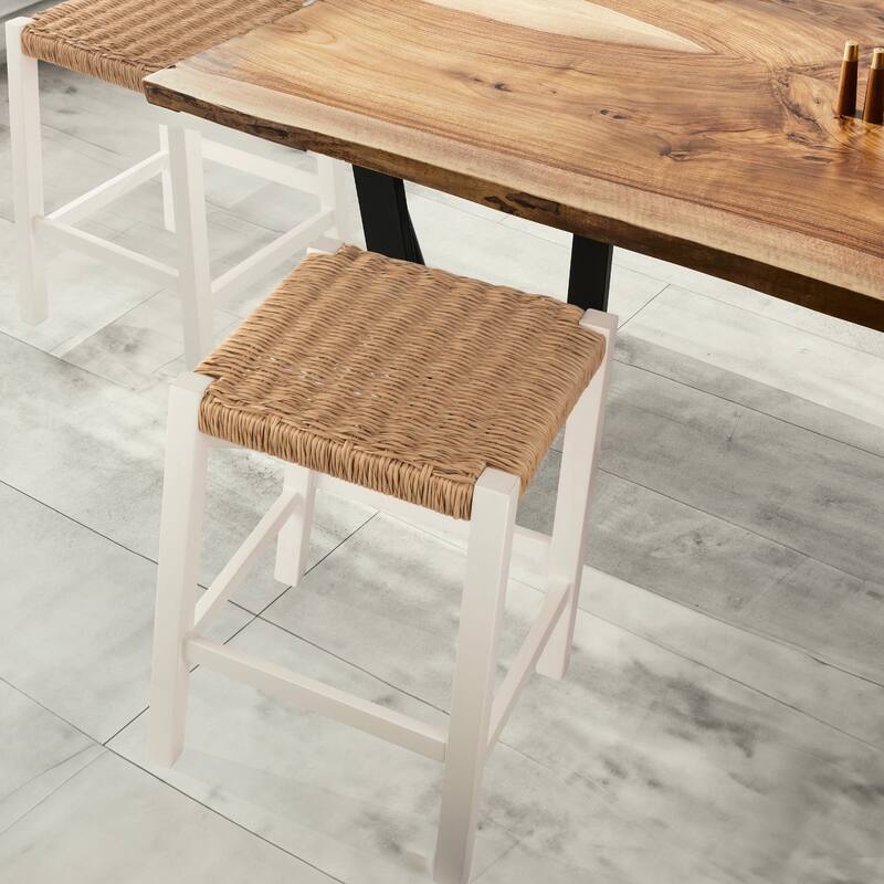 Newport 24"H Wood Counter Height Stool 24 with Handcrafted Woven Rope Seat, White