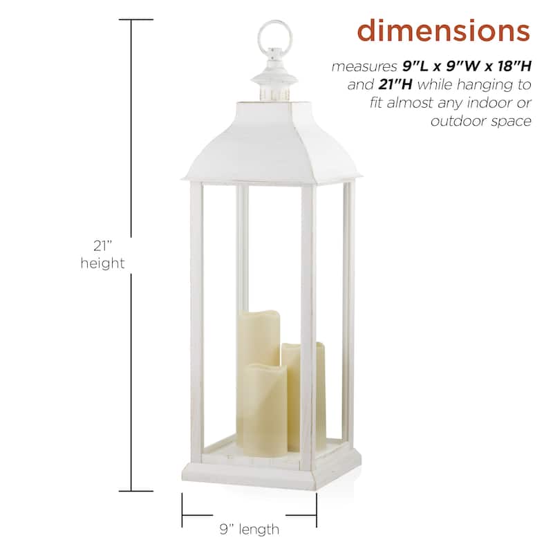 Alpine Corporation 28" Tall Outdoor Battery-Operated Lantern with LED Lights, White