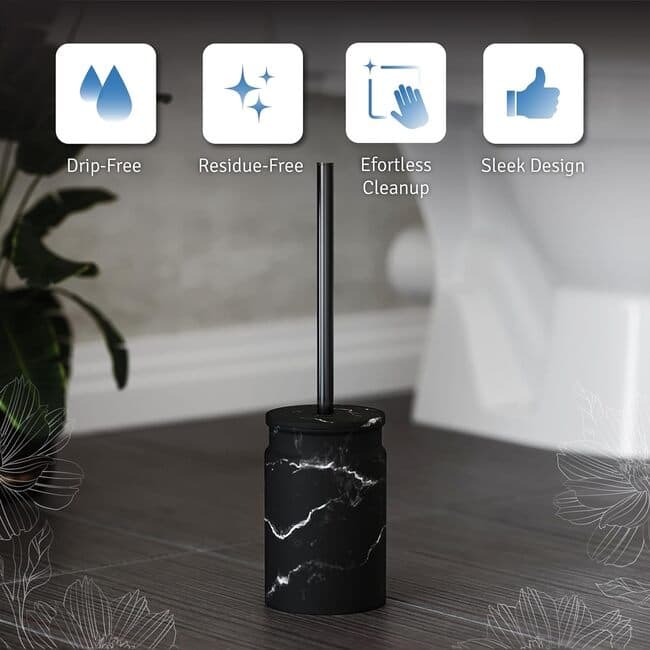 Creative Scents Toilet Brush and Holder Set (Marble Look) - Black