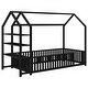 preview thumbnail 11 of 10, Twin Size House shape Platform Bed with 3-Removable Storage Shelves, Metal Kids Bed Frame with Fence-shaped Guardrail, Black