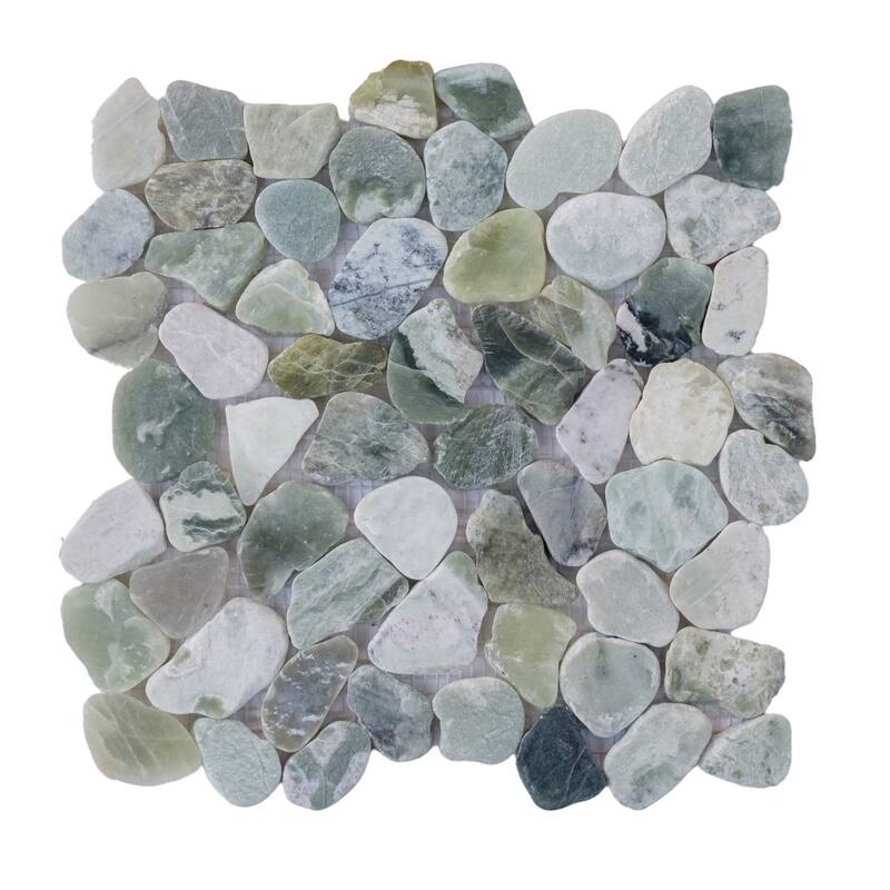Ocean Green Sliced Pebble Mosaic, Backsplash Kitchen Walls, Shower and Bathroom Floors 12" X 12" (5 Sqft per case)