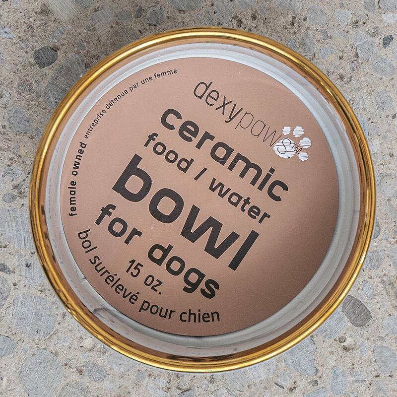 Dexypaws: Marble Dog Bowl: Blush Pink & Gold Accent - 6.3" Diameter - Blush Pink/Gold