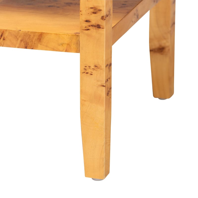 Ghina Modern and Contemporary Natural Light Mappa Real Burl Wood 1-Drawer Nightstand