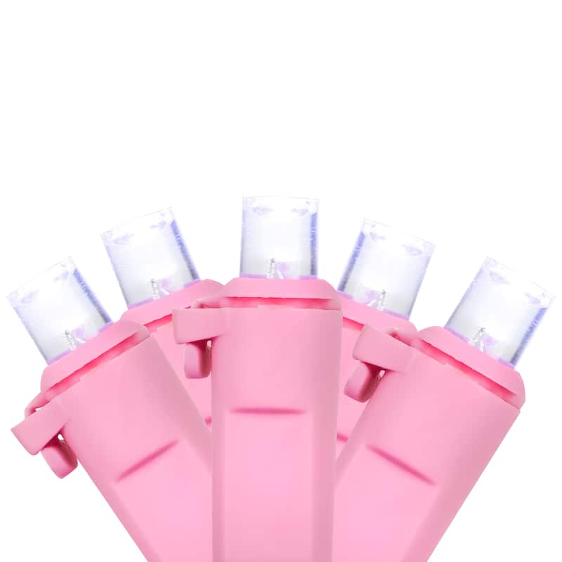 100-Count Pure White LED Wide Angle Christmas Lights 33ft Pink Wire - 33'