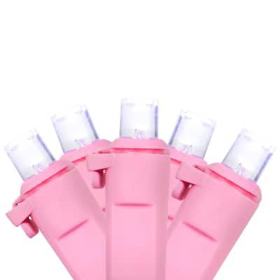 100-Count Pure White LED Wide Angle Christmas Lights 33ft Pink Wire - 33'
