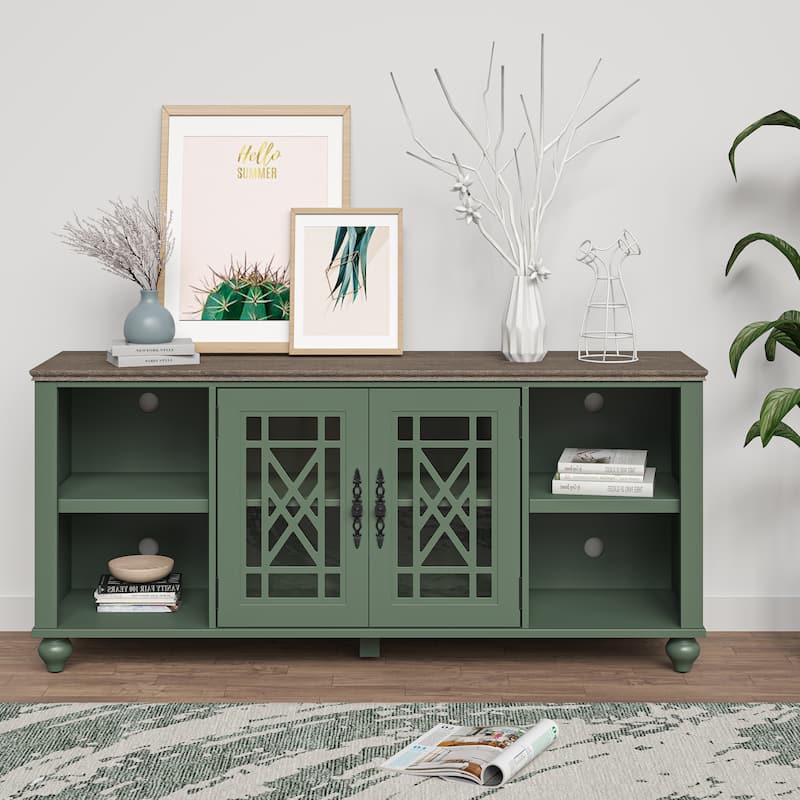 Vintage TV Stand with Carved Doors for Large Size TV