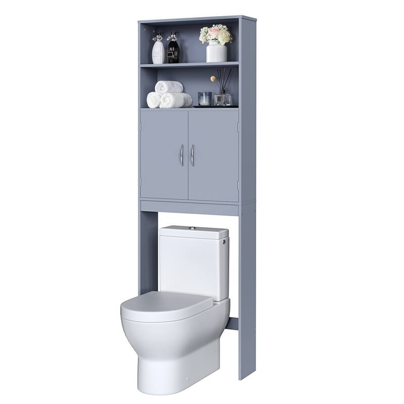 Yaheetech 2-Shelf Bathroom Organizer Over The Toilet,Double Doors - Grey