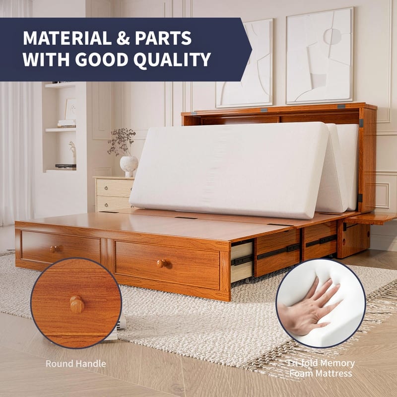 Mixoy Queen Size Murphy Bed Chest with Mattress and Storage