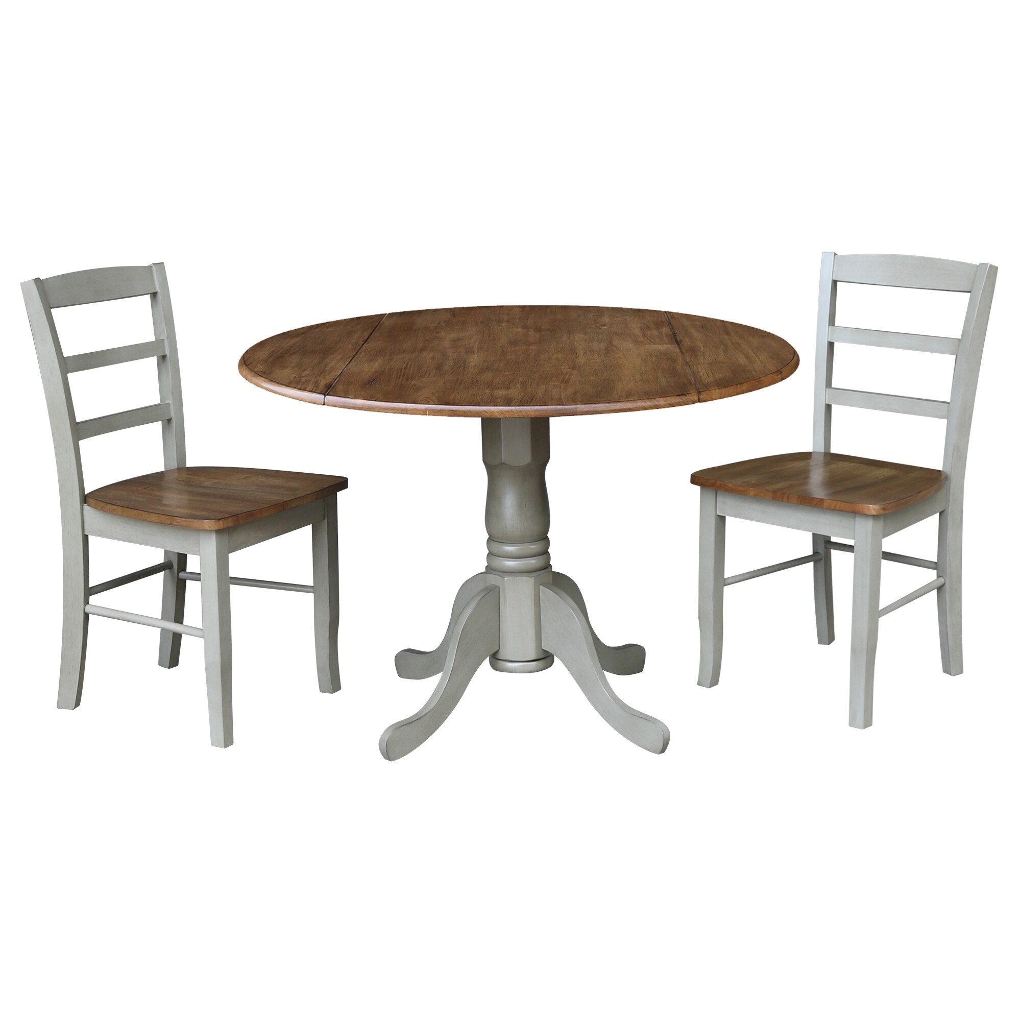 42" Dual Drop Leaf Pedestal Dining Table With 2 Madrid Ladderback Chairs 3 Piece Dining Set
