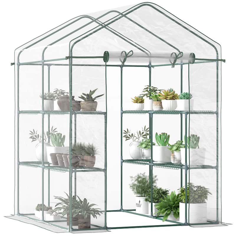 Outsunny PE Cover/ Steel Frame Outdoor Greenhouse Kit with 8 Shelves