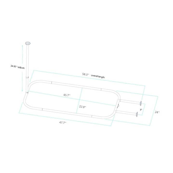 Utopia Alley Rustproof Wall Mounted Aluminum Hoop Shower Rod With Ceiling Support for Clawfoot Tub, 46 * 22 in