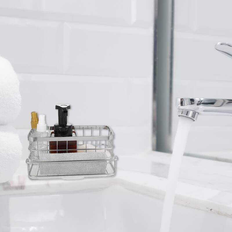 Stainless Steel Sink Caddy Organizer Sink Caddy 8.07"x5.90"x3.98" - Silver Tone