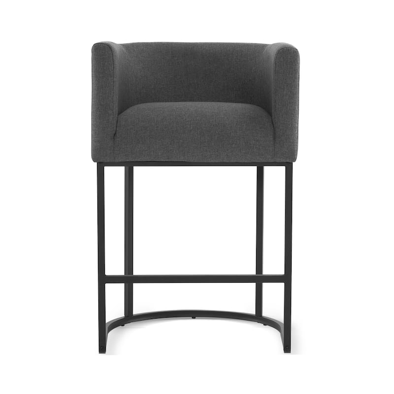 26 in. Counter Height Low Back Bar Stool with Metal Frame Modern Barrel Fabric Bar Stool for Kitchen Island