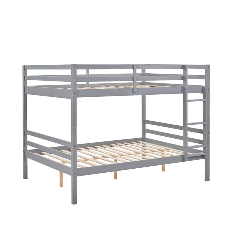 Full over Full Wooden Bunk Bed,High Guardrail,Ladder,Kids Teens,Dorm