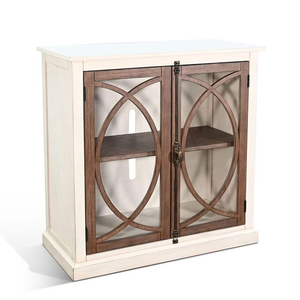 Ketty Accent Cabinet with Glass Doors, White Brown Mahogany Mindy Wood