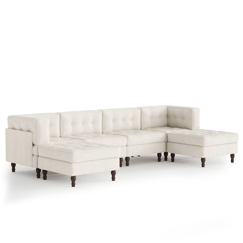 130"W Corduroy Upholstered Modular Sectional Sofa with Storage Ottoman