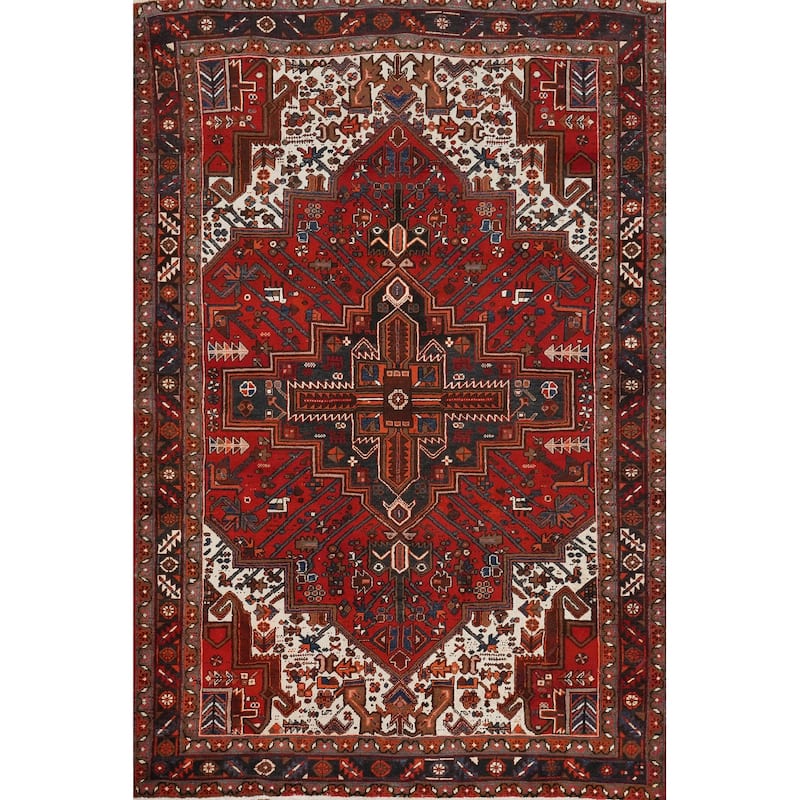 Hand Knotted Oriental 100% Wool Carpet Traditional Medallion Red Heriz Area Rug - 9' 3'' X 6' 3''