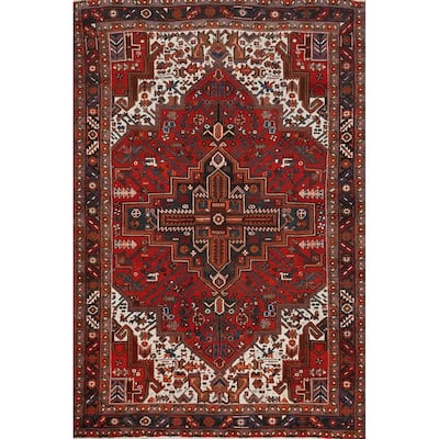 Hand Knotted Oriental 100% Wool Carpet Traditional Medallion Red Heriz Area Rug - 9' 3'' X 6' 3''