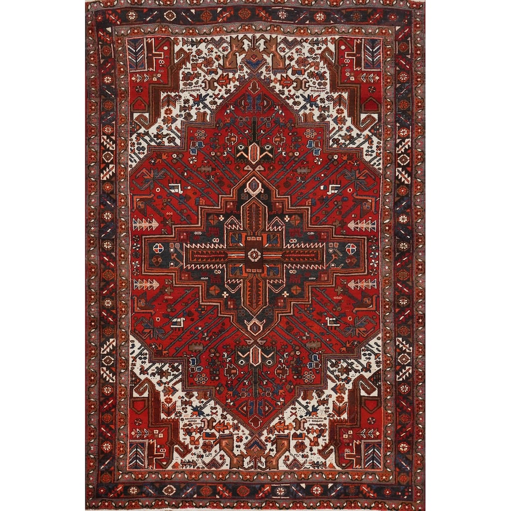 Hand Knotted Oriental 100% Wool Carpet Traditional Medallion Red Heriz Area Rug - 9' 3'' X 6' 3''