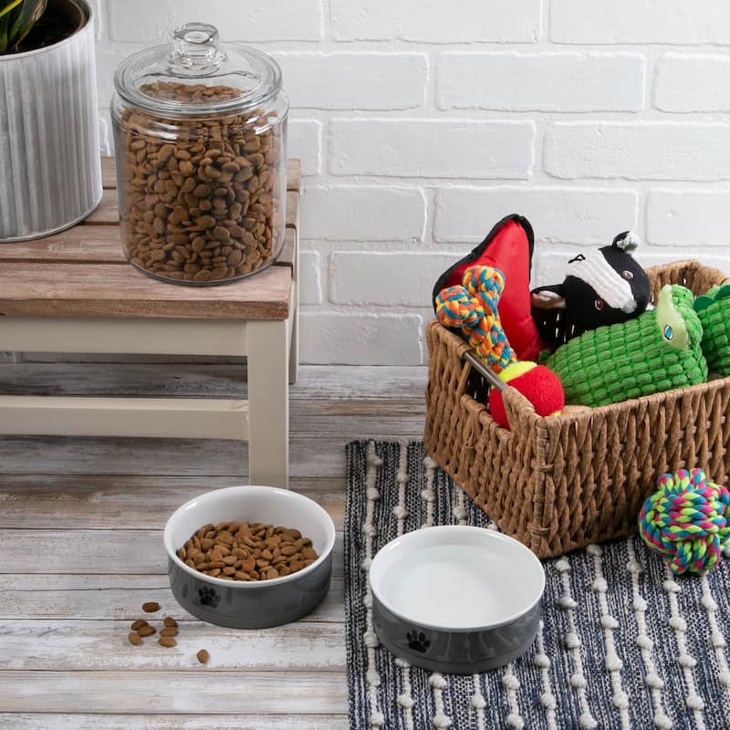 DII Pet Bowl Black Paw Print Gray Small 4.25dx2h (Set of 2)
