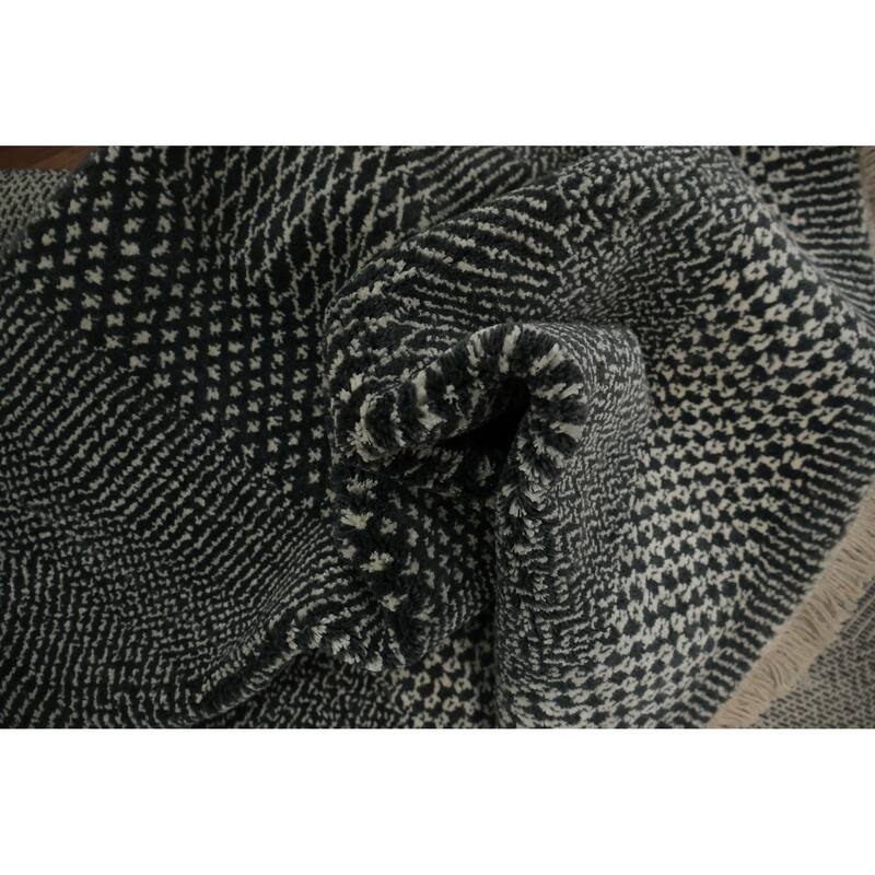 Hand Knotted Oriental 100% Wool Carpet Modern Geometric Greys & Charcoal Contemporary Area Rug - 8' 2'' X 4' 11''